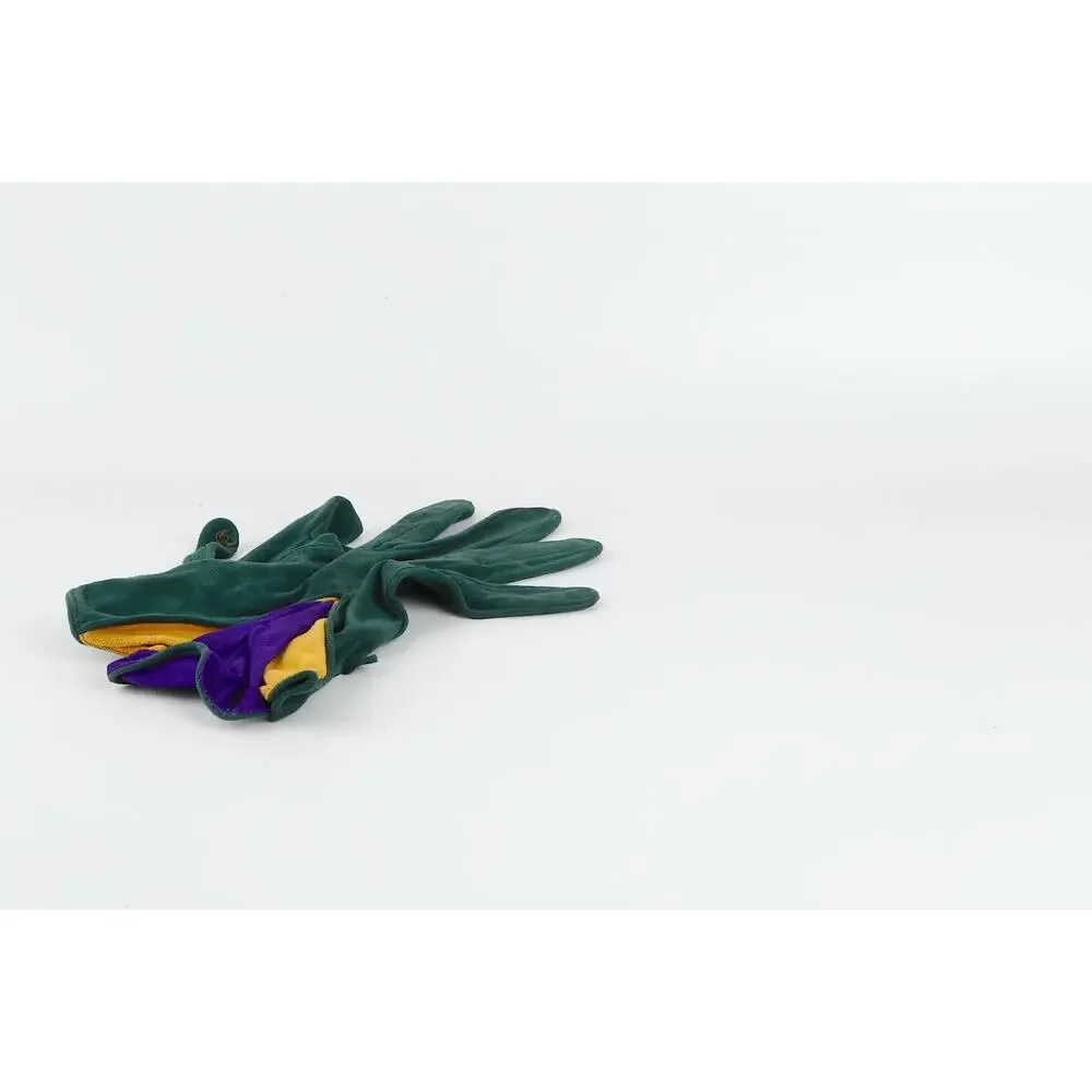 Vintage Emerald Green Suede Leather Colorblock Fan Ruffle Gloves Size 7.5